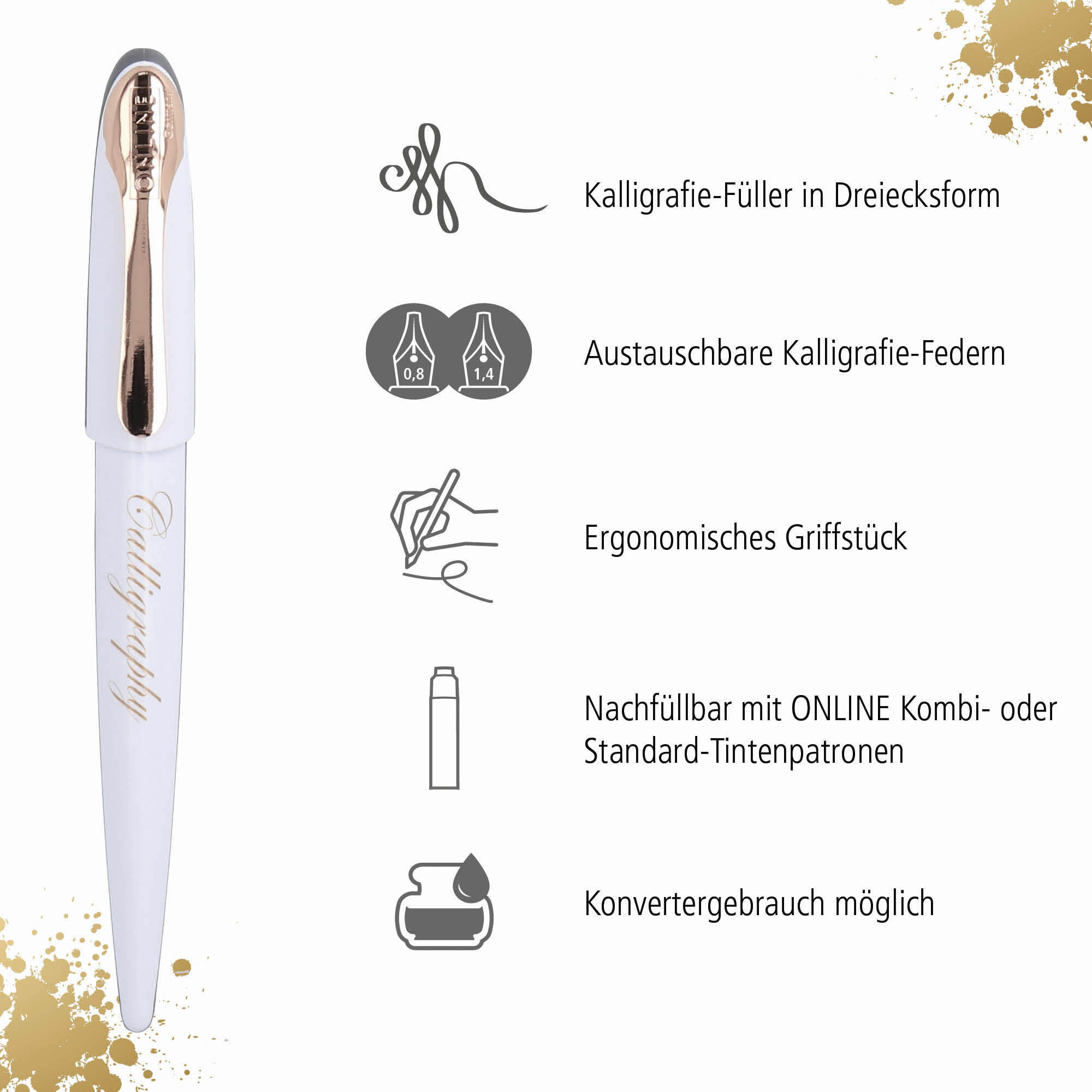 Unser Kalligrafie-Füller mit ergonomischer Dreiecksform, geeignet für Konverter