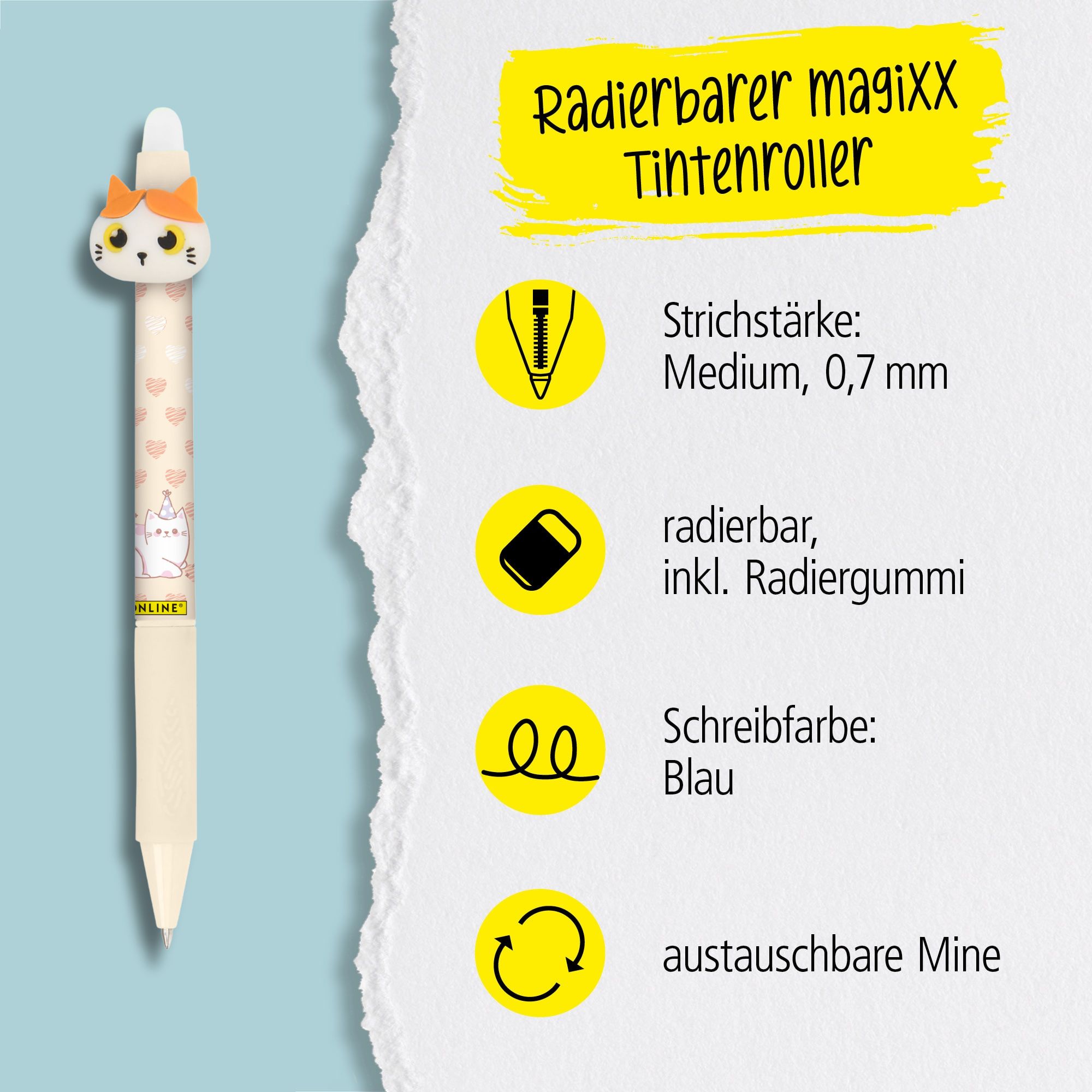 Eine austauschbare Mine und radierbare Tinte in der Schreibfarbe Blau zeichnet unsere magiXX aus