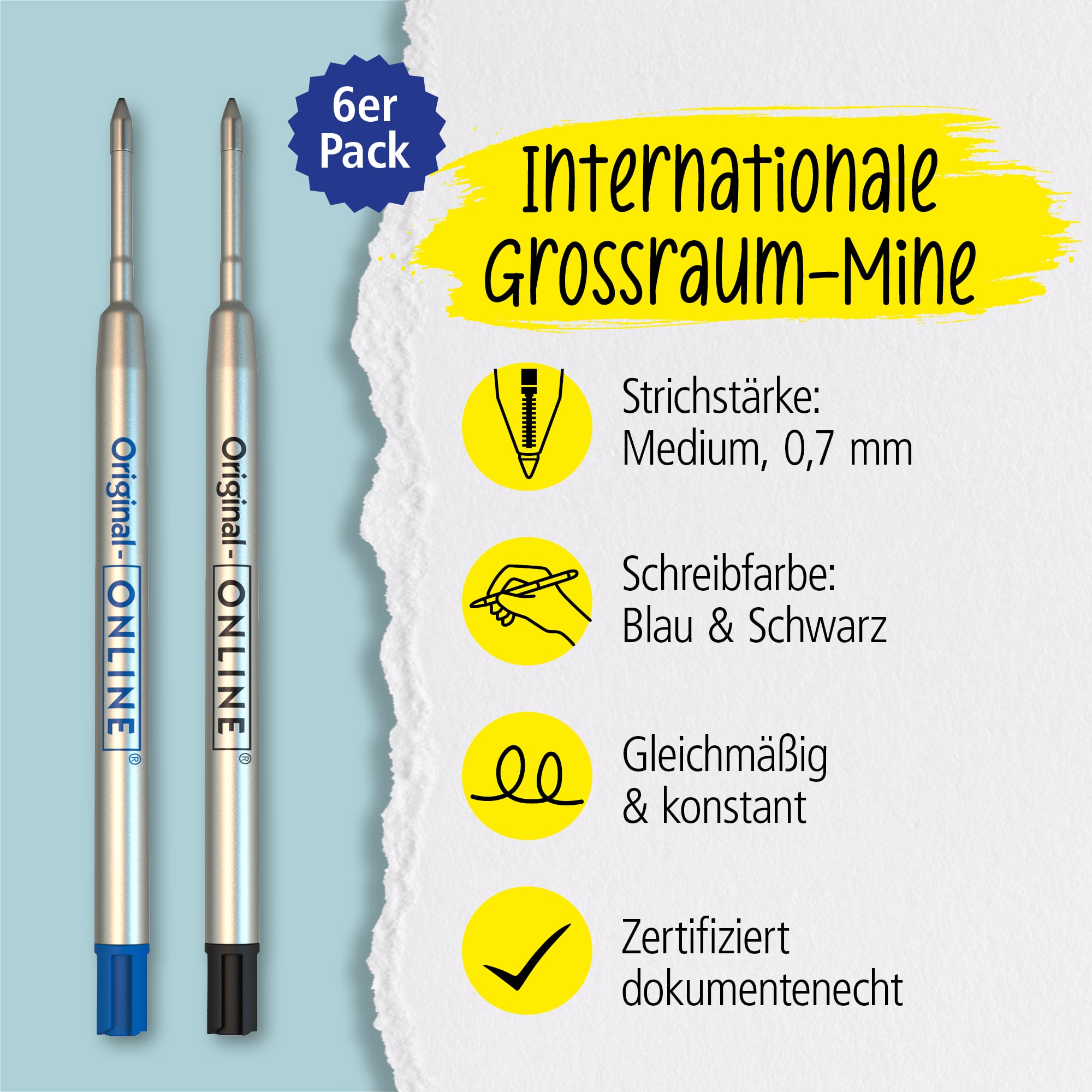 Kugelschreibermine Großraummine schwarz und blau Details