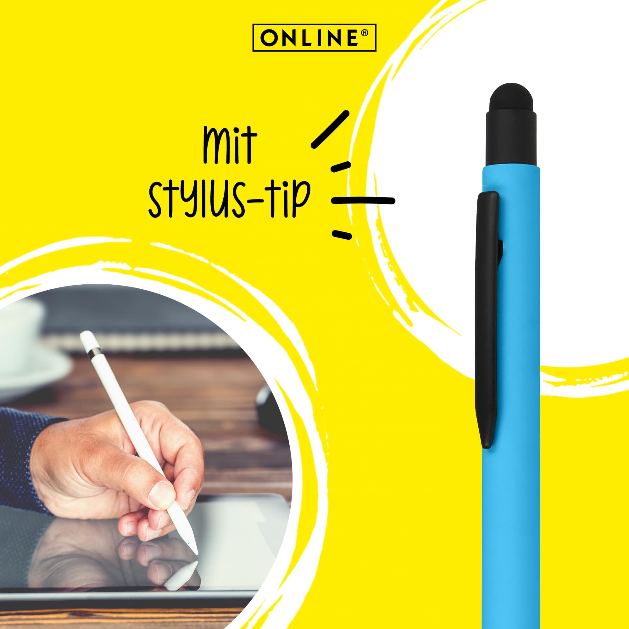 Mit prakischem Stylus-Tip für Touchscreen-Geräte