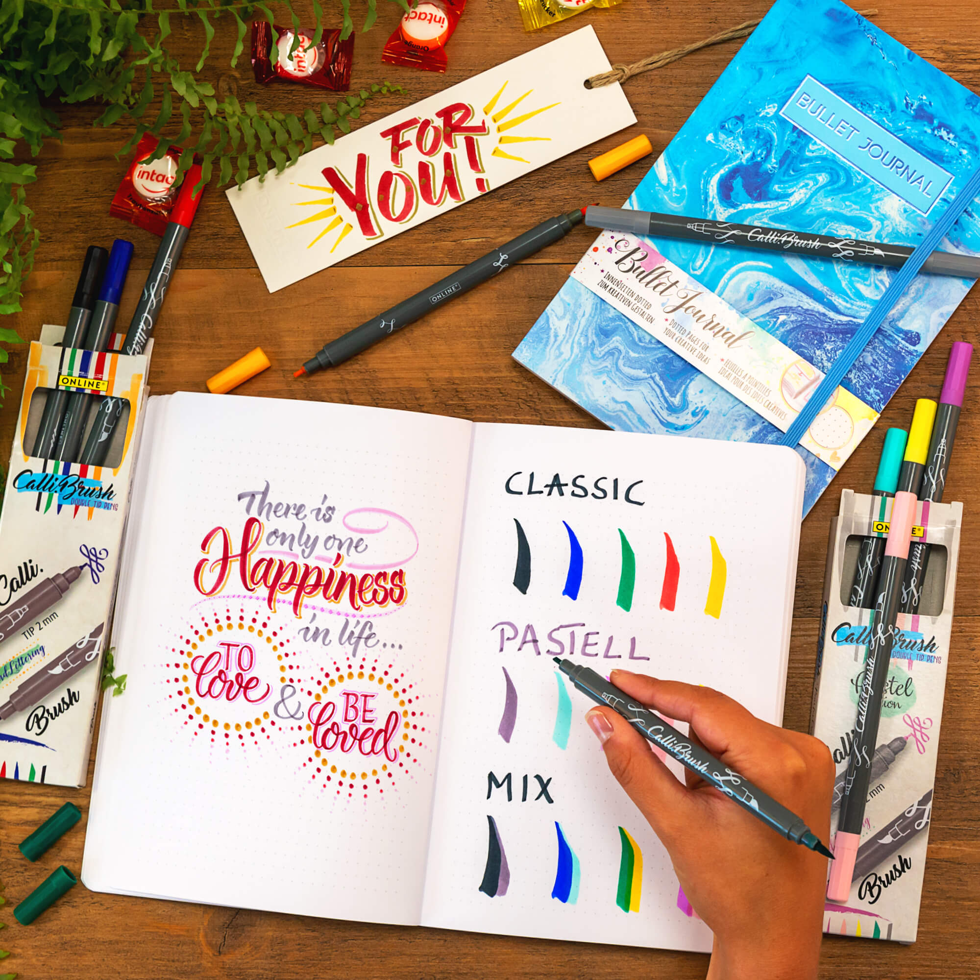Online Calli.Brush Handlettering Brush-Pens | Set of 24 brush pens |  Calligraphy kit in roll pouch | Calligraphy tip & brush tip for Bullet  Journal