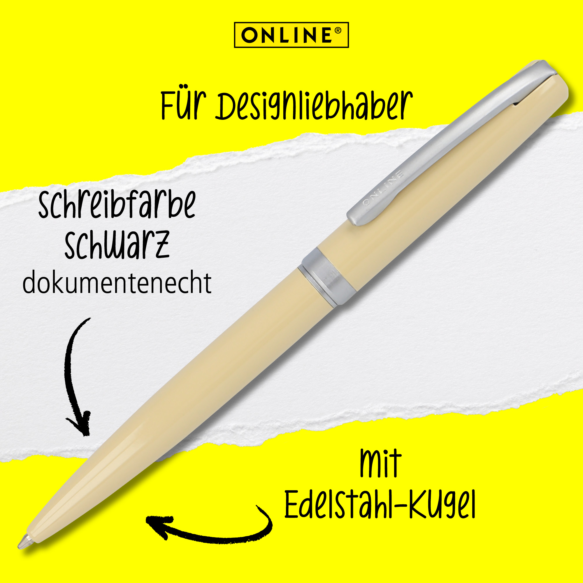 Schreibfarbe schwarz, mit Edelstahl-Kugel