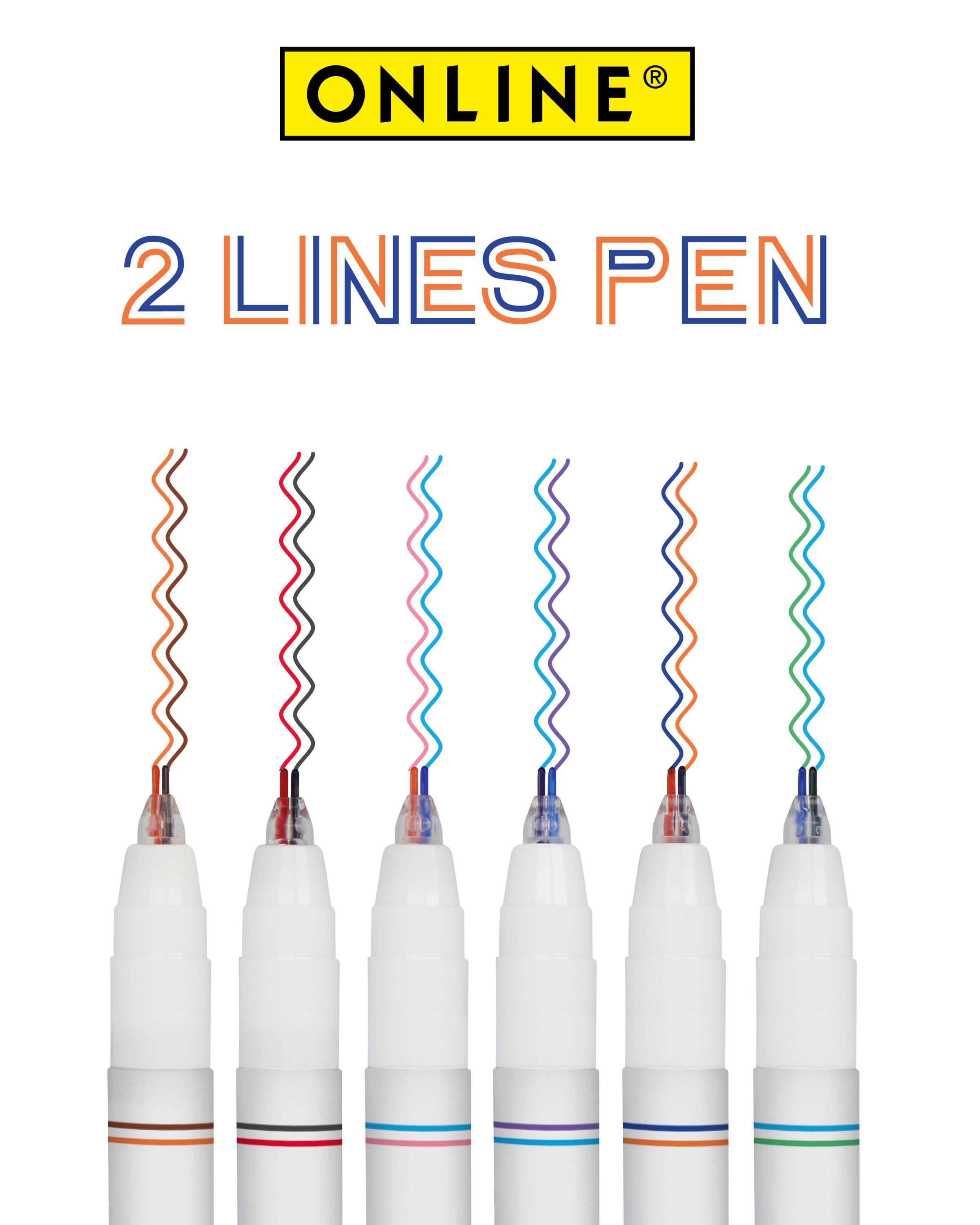 2 Lines Pen Set, 6 pens, Lettering pens with double lines