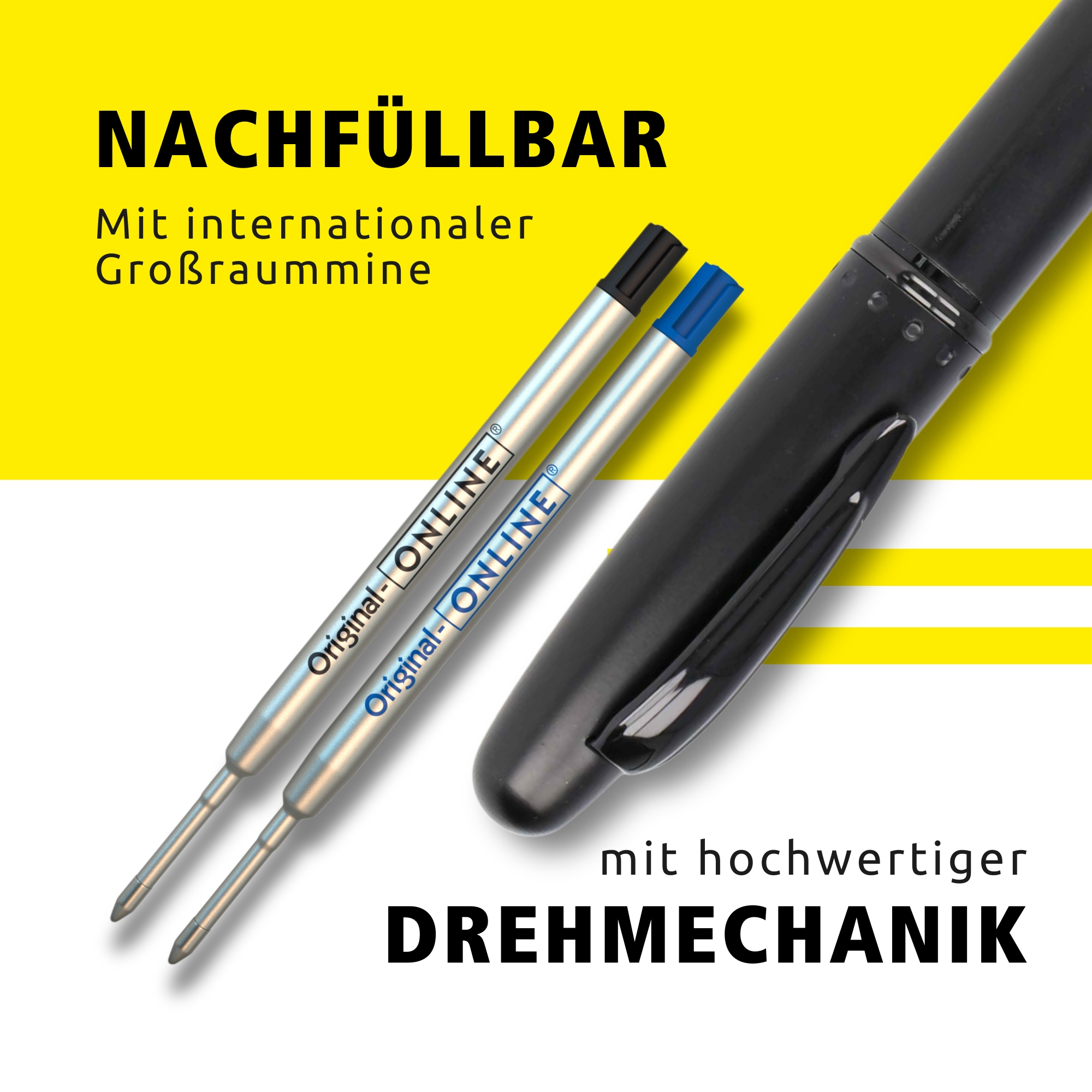 Nachfüllbar, mit hochwertiger Drehmechanik