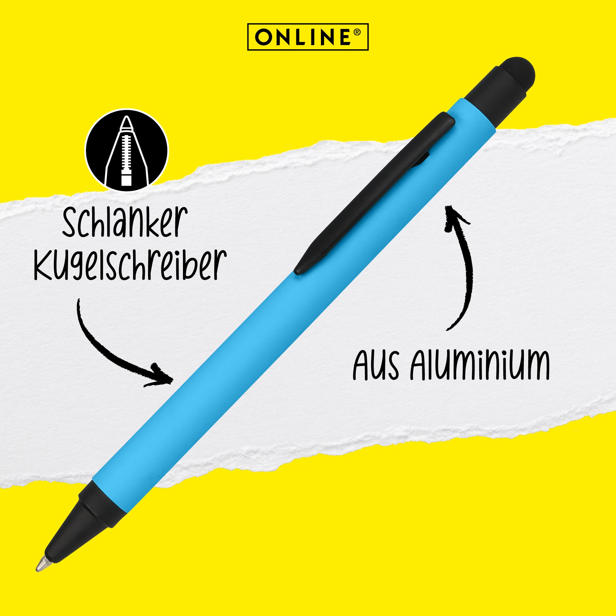 schlanker Kugelschreiber aus robusten Aluminium