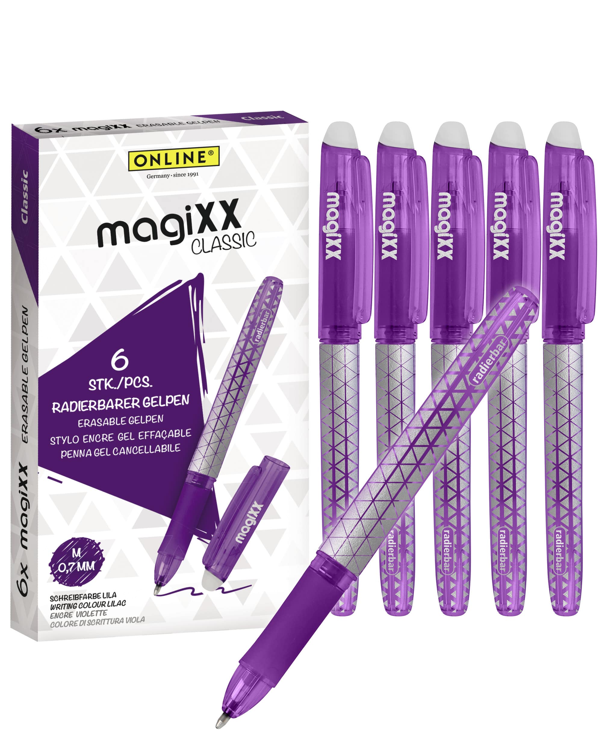 Radierbarer Gelpen ONLINE magiXX Classic Lila, 6er Pack