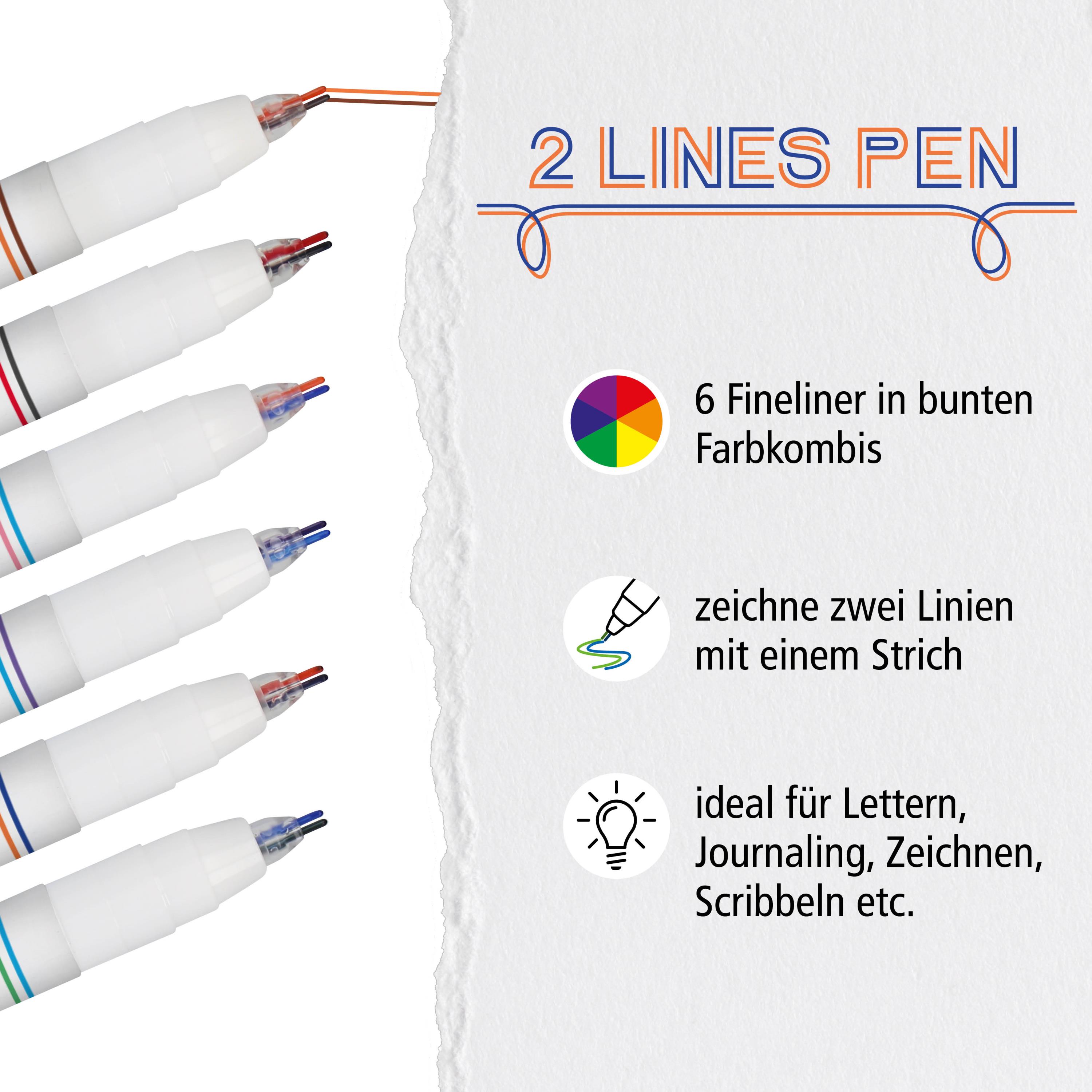 2 Lines Pen Set, 6 pens, Lettering pens with double lines