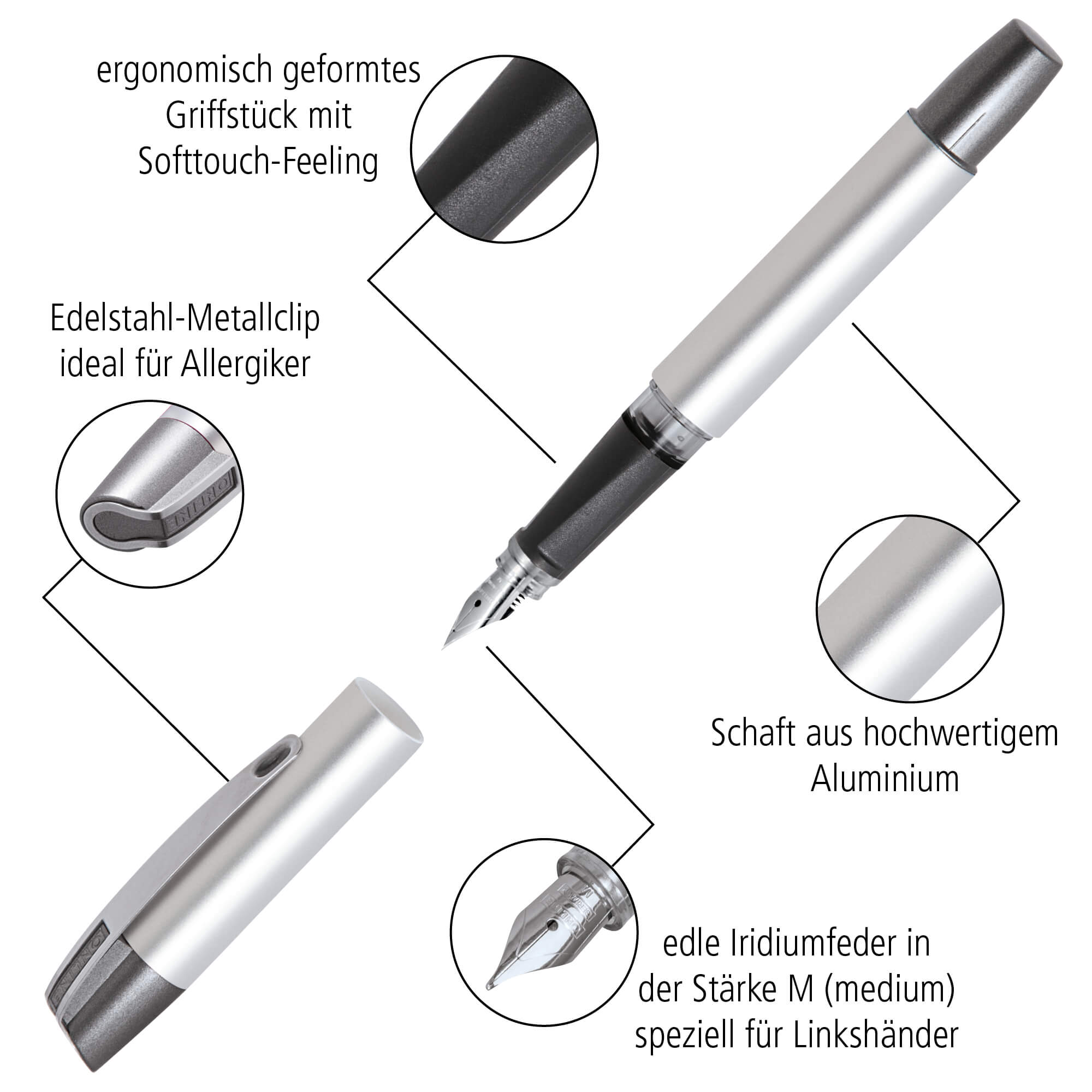 Ergonomisches Griffstück mit stabiler Iridiumfeder