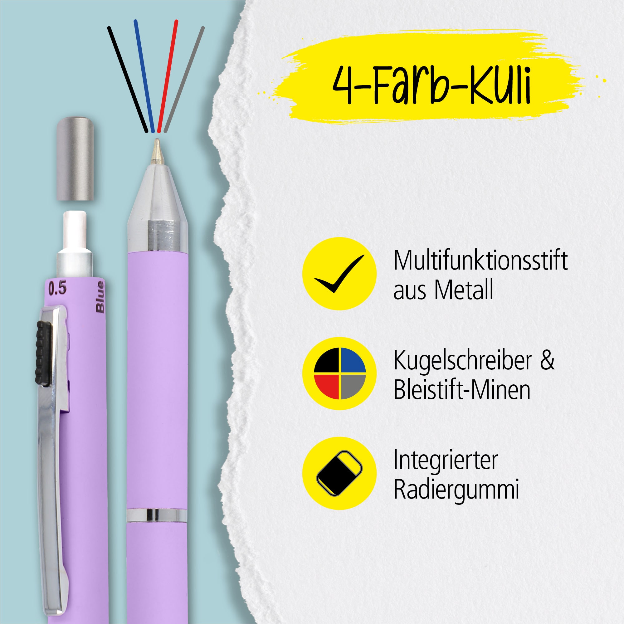 4-Farb-Kuli mit integriertem Radiergummi